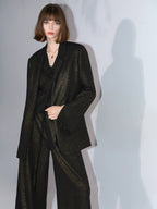 COCOBELLA Elegant Gold Trim Straight Fit Single Button Office Black Gold Blazers