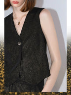 COCOBELLA Elegant Gold Trim Straight Fit Single Button Office Black Gold Blazers