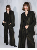 COCOBELLA Elegant Gold Trim Straight Fit Single Button Office Black Gold Blazers