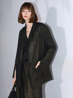 COCOBELLA Elegant Gold Trim Straight Fit Single Button Office Black Gold Blazers