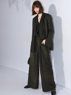 COCOBELLA Elegant Gold Trim Straight Fit Single Button Office Black Gold Blazers
