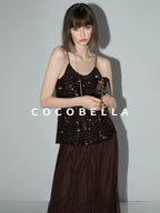 COCOBELLA Elegant High Waist A Line Mesh Ruched Chocolate Brown Office Skirts