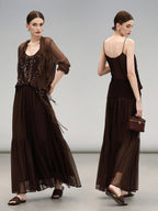 COCOBELLA Elegant High Waist Ruched Tulle A Line Women Office Polyester Skirts