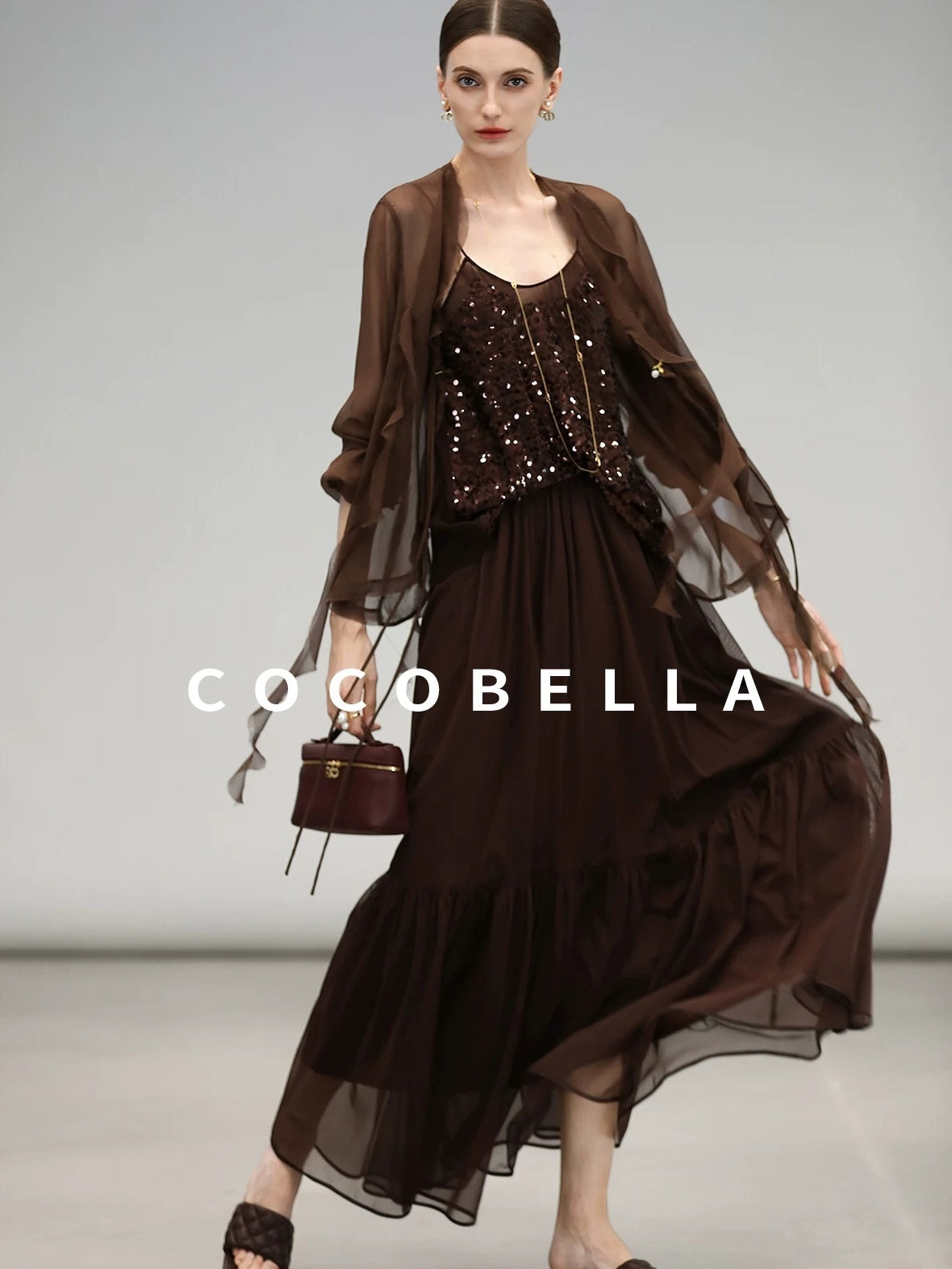 COCOBELLA Elegant High Waist Ruched Tulle A Line Women Office Polyester Skirts