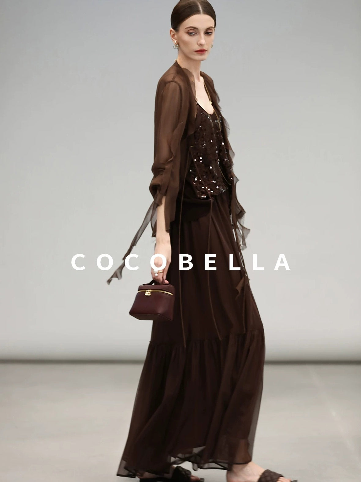 COCOBELLA Elegant High Waist Ruched Tulle A Line Women Office Polyester Skirts