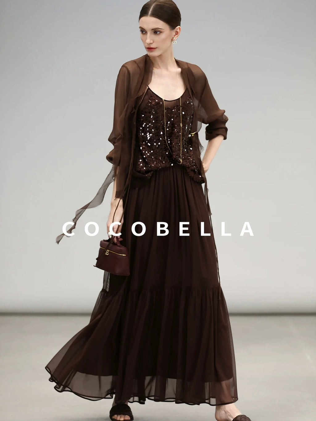COCOBELLA Elegant High Waist Ruched Tulle A Line Women Office Polyester Skirts