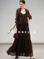 COCOBELLA Elegant High Waist Ruched Tulle A Line Women Office Polyester Skirts