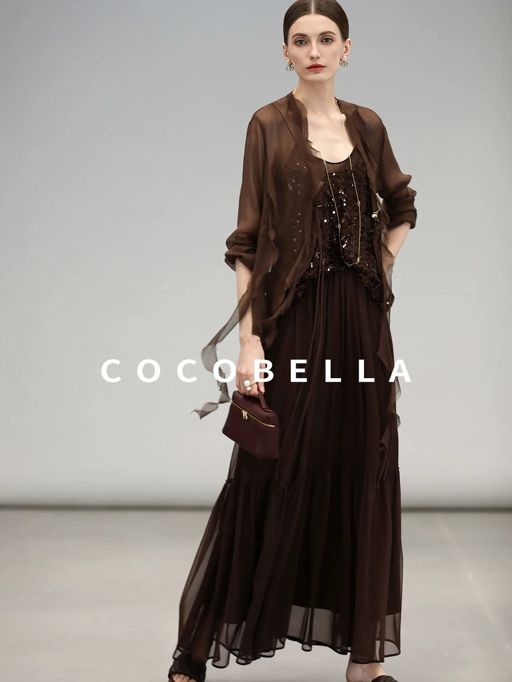 COCOBELLA Elegant High Waist Ruched Tulle A Line Women Office Polyester Skirts