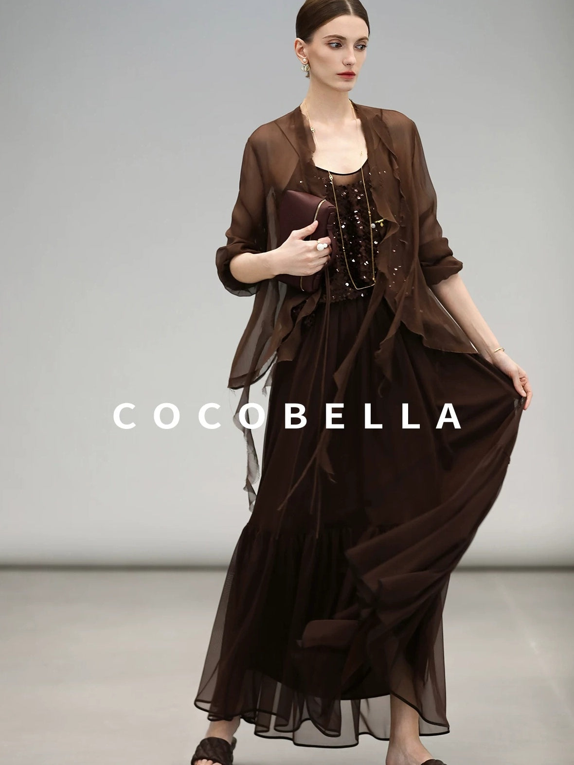COCOBELLA Elegant High Waist Ruched Tulle A Line Women Office Polyester Skirts