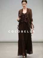 COCOBELLA Elegant High Waist Ruched Tulle A Line Women Office Polyester Skirts