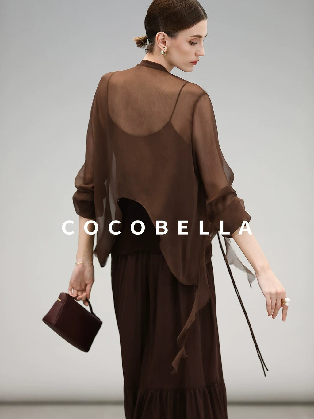 COCOBELLA Elegant High Waist Ruched Tulle A Line Women Office Polyester Skirts