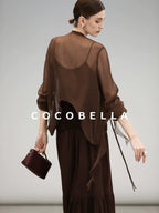 COCOBELLA Elegant High Waist Ruched Tulle A Line Women Office Polyester Skirts