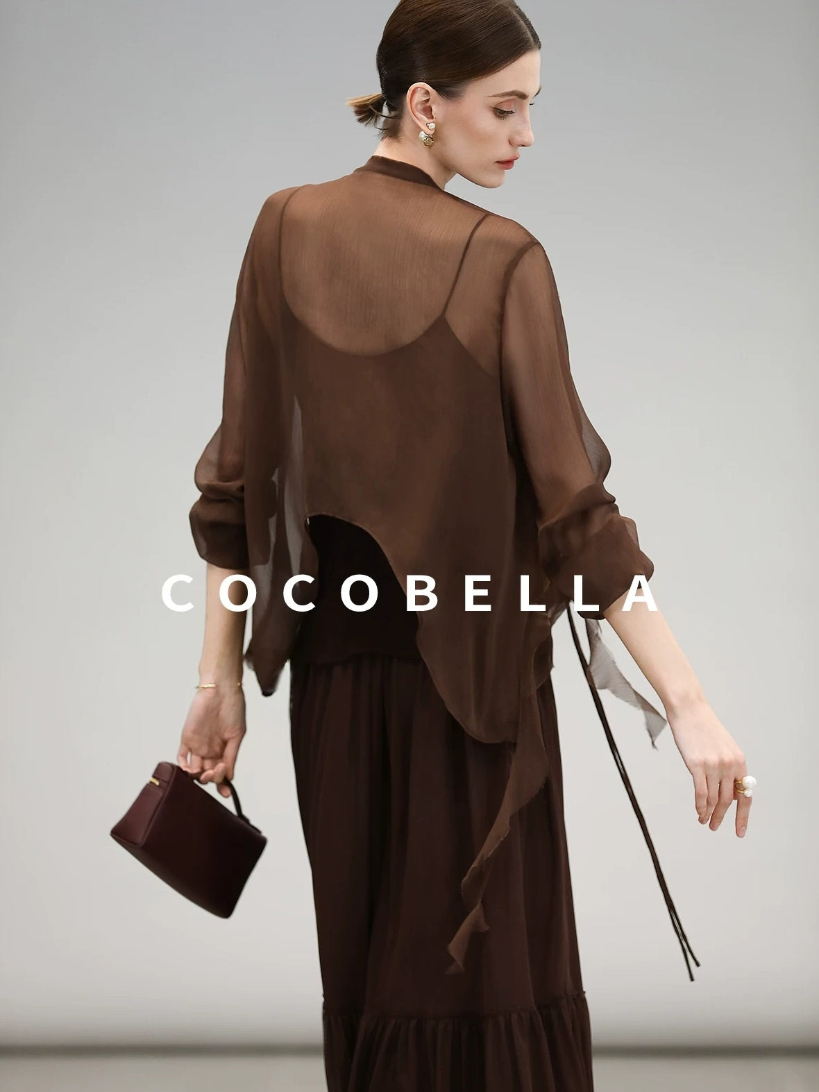 COCOBELLA Elegant High Waist Ruched Tulle A Line Women Office Polyester Skirts