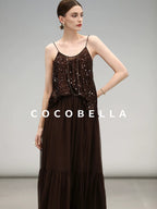 COCOBELLA Elegant High Waist Ruched Tulle A Line Women Office Polyester Skirts
