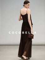 COCOBELLA Elegant High Waist Ruched Tulle A Line Women Office Polyester Skirts