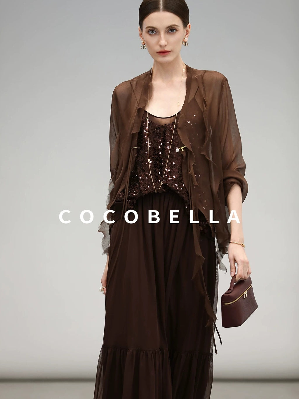 COCOBELLA Elegant High Waist Ruched Tulle A Line Women Office Polyester Skirts
