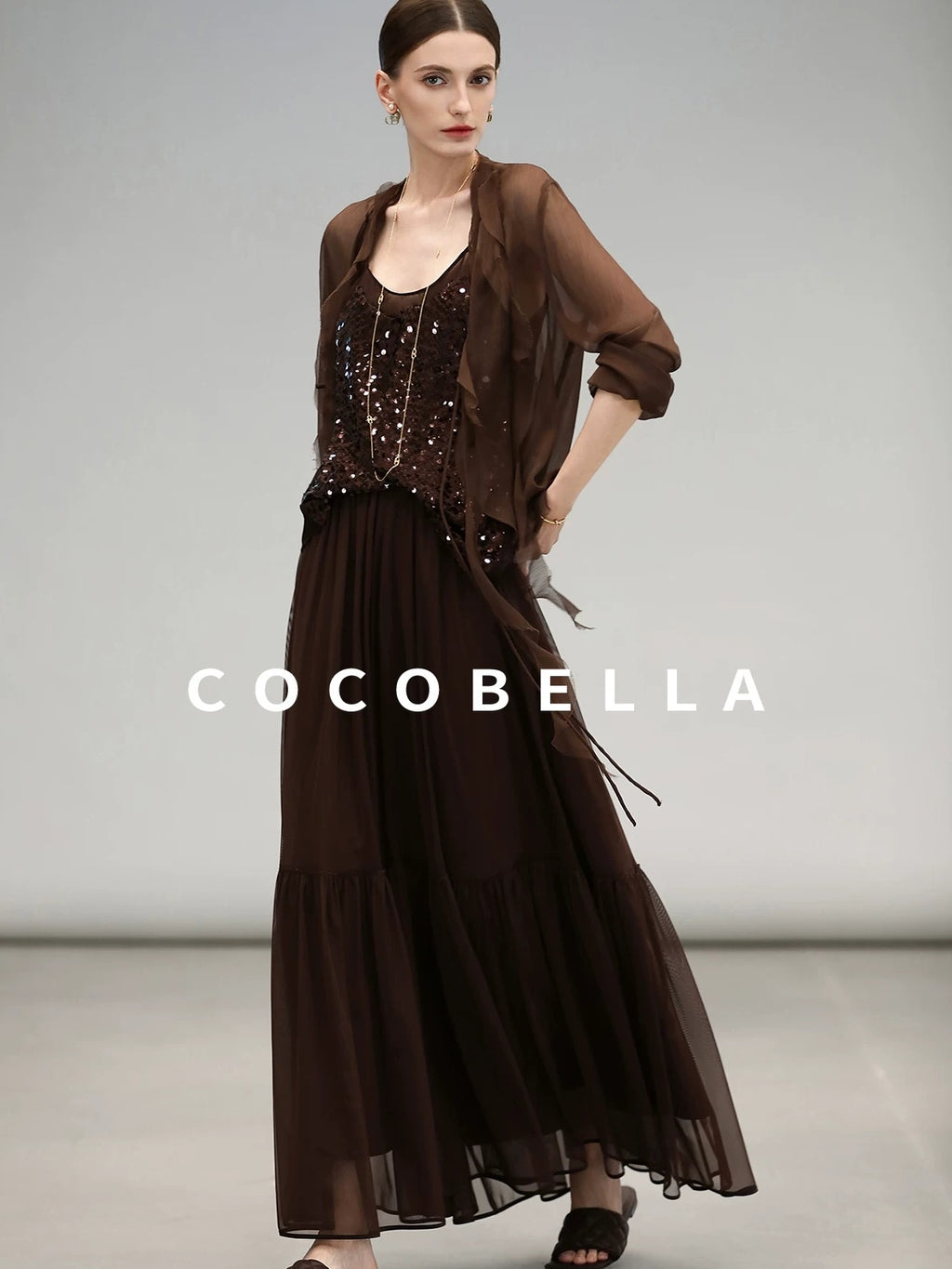 COCOBELLA Elegant High Waist Ruched Tulle A Line Women Office Polyester Skirts