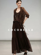 COCOBELLA Elegant High Waist Ruched Tulle A Line Women Office Polyester Skirts