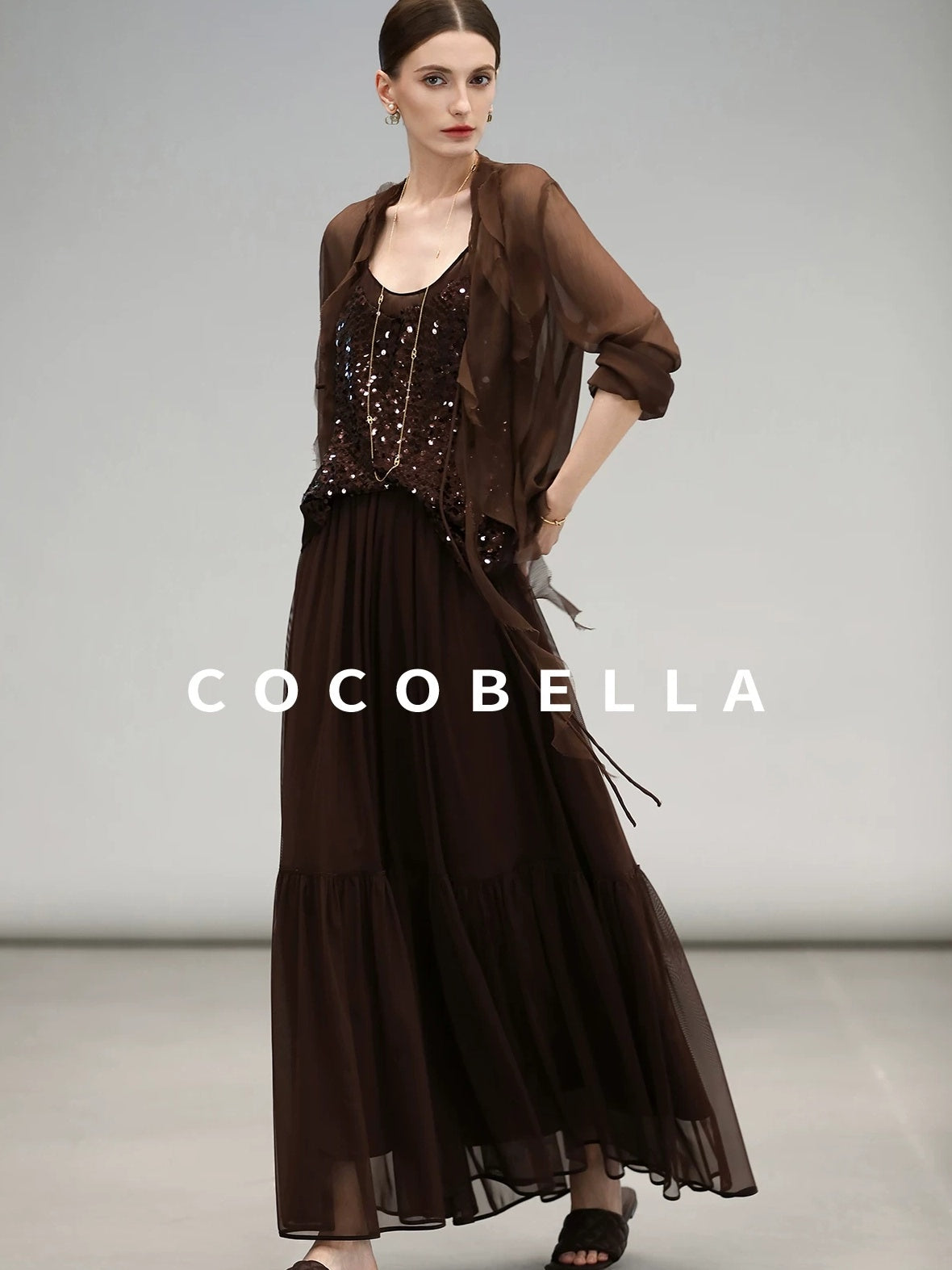 COCOBELLA Elegant High Waist Ruched Tulle A Line Women Office Polyester Skirts