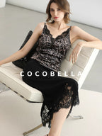 COCOBELLA Elegant Lace Patchwork H Line Mid Waist Women Classic Black Wrap Skirts