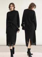 COCOBELLA Elegant Lace Patchwork H Line Mid Waist Women Classic Black Wrap Skirts