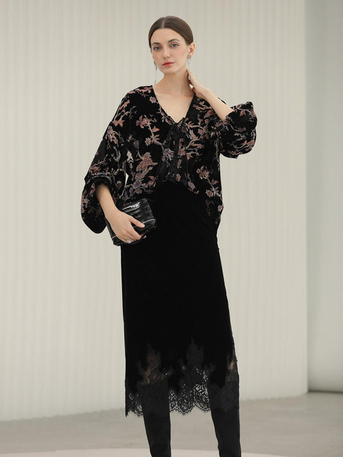 COCOBELLA Elegant Lace Patchwork Mid Waist Straight H Line Women Midi Skirts