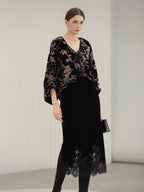 COCOBELLA Elegant Lace Patchwork Mid Waist Straight H Line Women Midi Skirts