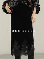COCOBELLA Elegant Lace Patchwork Mid Waist Straight H Line Women Midi Skirts