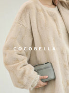 COCOBELLA Elegant Light Gold Faux Fur Long Straight Lantern Sleeves Women Coats