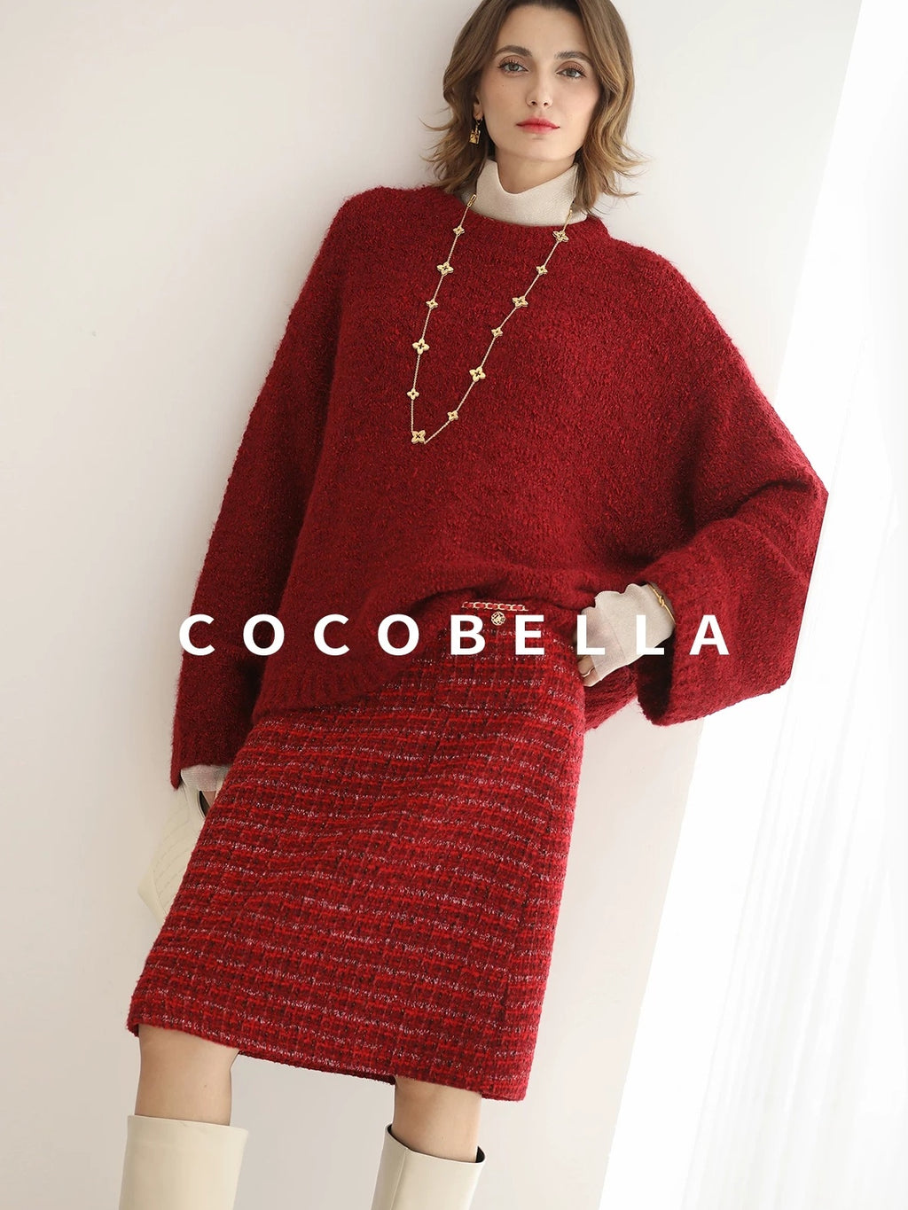 COCOBELLA Elegant Mid Waist Pencil Straight Buttons Chain Pockets City Commute Skirts