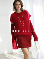 COCOBELLA Elegant Mid Waist Pencil Straight Buttons Chain Pockets City Commute Skirts