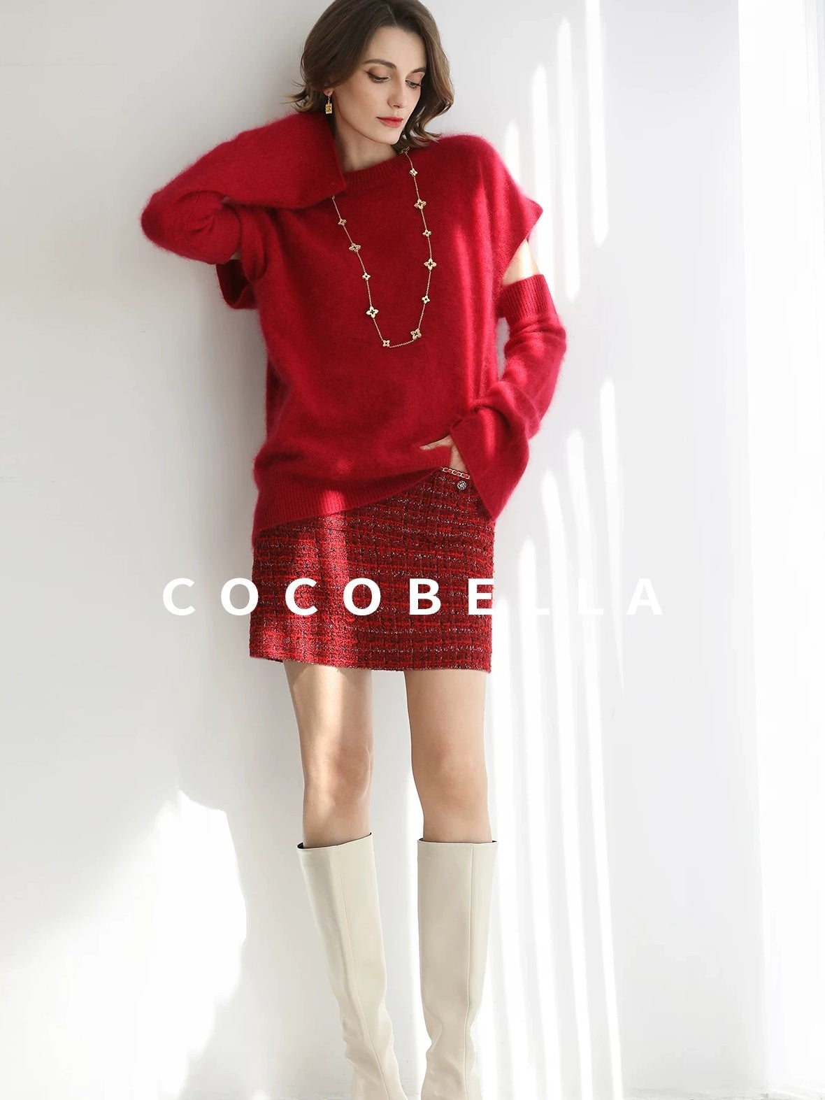 COCOBELLA Elegant Mid Waist Pencil Straight Buttons Chain Pockets City Commute Skirts