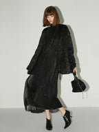 COCOBELLA Elegant Mock Neck Mesh Patchwork Faux Layered A Line Workwear High Neck Dresses