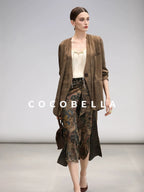 COCOBELLA Elegant Pleated Asymmetric French Chiffon Midlength Long Sleeve Tea Brown Shirts