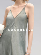 COCOBELLA Elegant Printed A Line V Neck Sleeveless Cinched Waist Reversible Slip Dresses