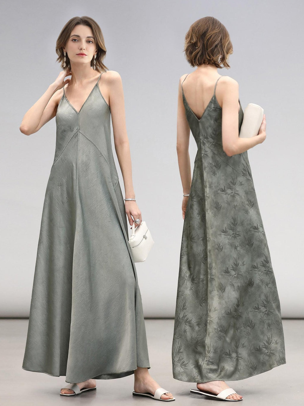 COCOBELLA Elegant Printed A Line V Neck Sleeveless Cinched Waist Reversible Slip Dresses