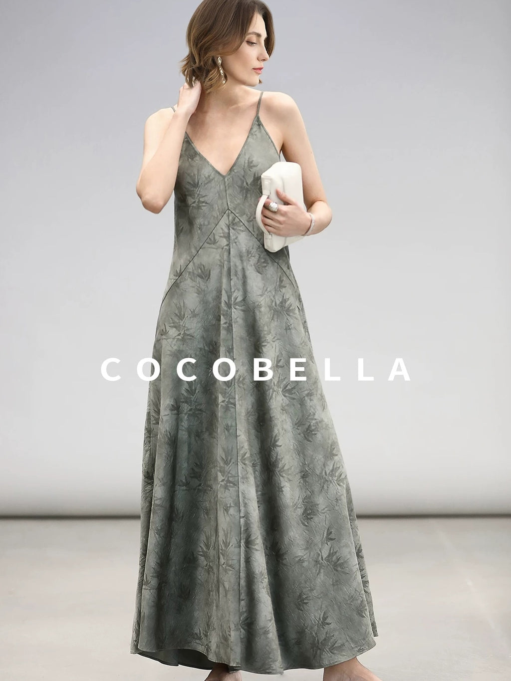 COCOBELLA Elegant Printed A Line V Neck Sleeveless Cinched Waist Reversible Slip Dresses