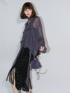 COCOBELLA Elegant Ruffle Tie Puff Sleeve Loose Office Women Chiffon Solid T-Shirts