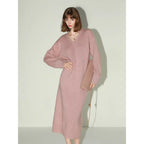 COCOBELLA_Elegant_Sparkle_Knit_V_Neck_Loose_Waist_H_Line_Long_Sleeve_Work_Dresses_MISSTT