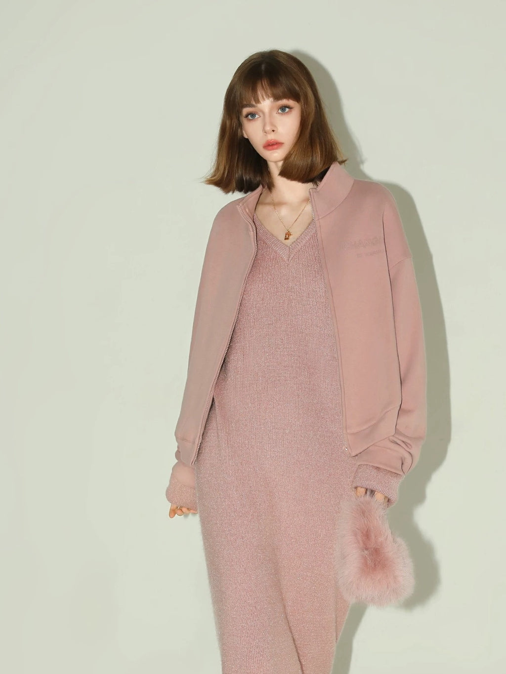 COCOBELLA Elegant Sparkle Knit V Neck Loose Waist H Line Long Sleeve Work Dresses