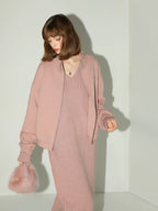 COCOBELLA Elegant Sparkle Knit V Neck Loose Waist H Line Long Sleeve Work Dresses