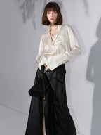 COCOBELLA Elegant Tie Waist Asymmetric Wrap Patchwork A Line Mid Waist Office Skirts