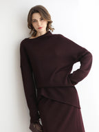 COCOBELLA Elegant Wine Red Two Piece Long Sleeve Commuter Women Knit Set Sweater
