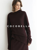 COCOBELLA Elegant Wine Red Two Piece Long Sleeve Commuter Women Knit Set Sweater