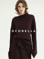 COCOBELLA Elegant Wine Red Two Piece Long Sleeve Commuter Women Knit Set Sweater