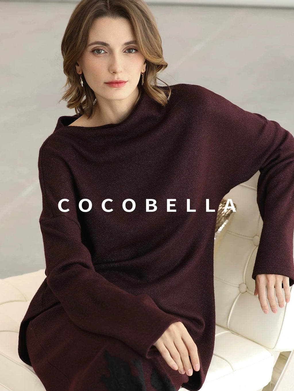 COCOBELLA Elegant Wine Red Two Piece Long Sleeve Commuter Women Knit Set Sweater
