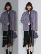 COCOBELLA Elegant Wool Blend One Button Straight Fit Blazer Pockets Women Overcoat Jackets