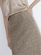 COCOBELLA Elevated Shimmer Wool Blend Mid Waist Straight Women City Commute Short Skirts