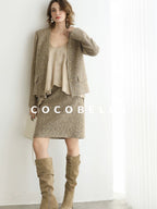 COCOBELLA Elevated Shimmer Wool Blend Mid Waist Straight Women City Commute Short Skirts