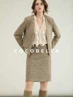 COCOBELLA Elevated Shimmer Wool Blend Mid Waist Straight Women City Commute Short Skirts